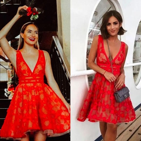 NWT Nadine Merabi Red Lola Lace Mini Dress Size S/M/4 - Picture 8 of 16